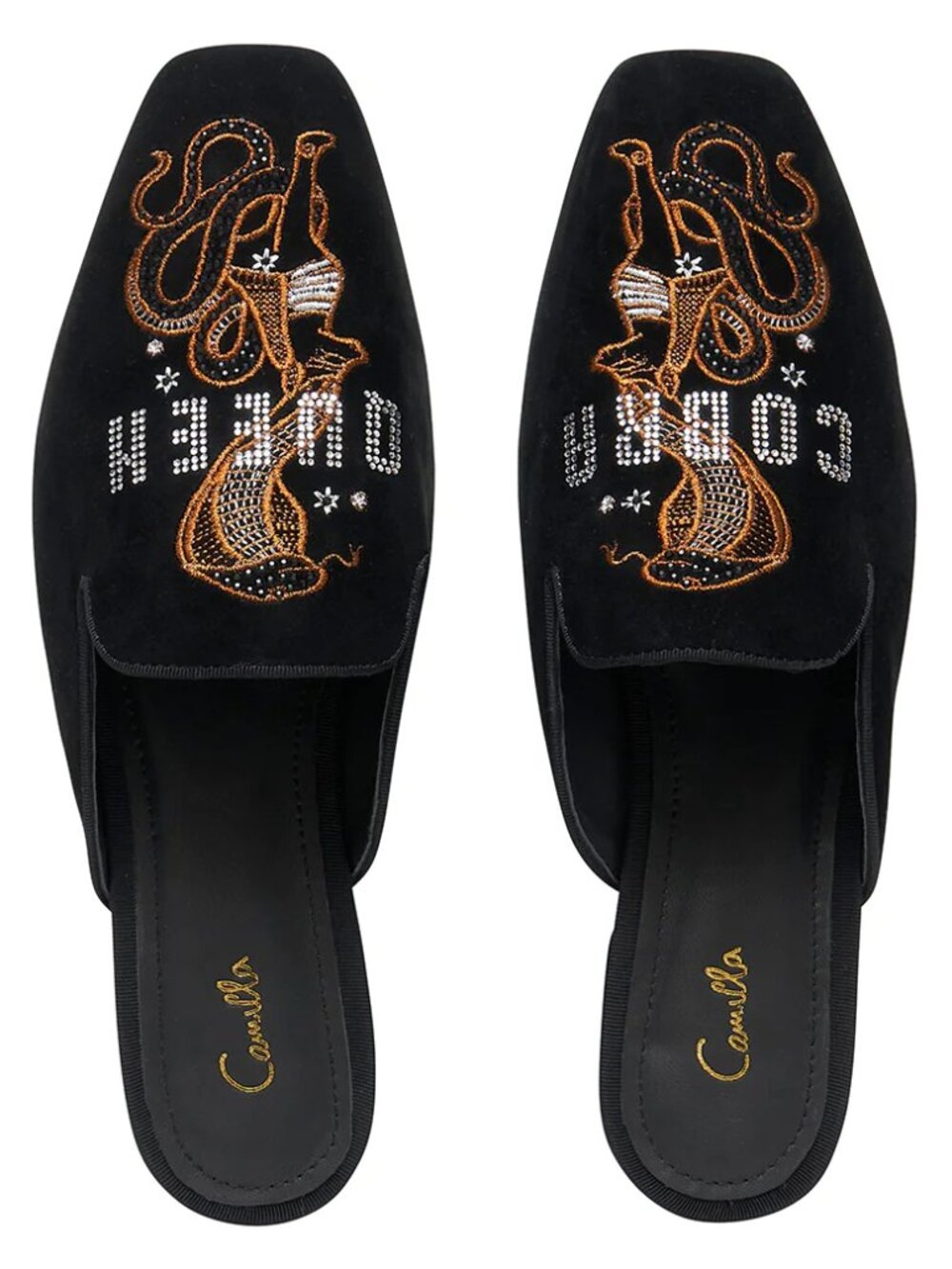 Camilla Cobra Queen Square Toe Slipper Shoes Solid Black Size 36 Size 5.5-6